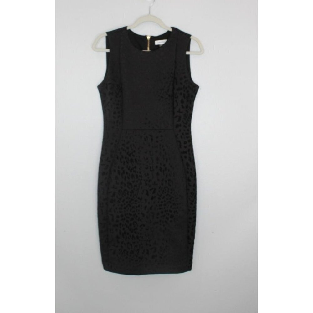 Calvin Klein Dress Women's 10 Black Leopard Print Velvet Textured Career Shirt